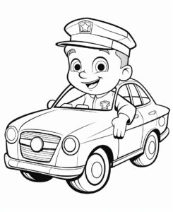 kids coloring page black and white cartoon style cute police car --ar 9:11