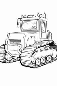 a bulldozer cartoon coloring book page for a toddler, very simple, no background, black and white outline, no shading, thick lines, --ar 2:3