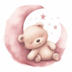 https://s.mj.run/v8hqmNKf-dc illustrate a cute sleepy bear, sleeping on a half moon, little stars around, very detailed, kids illustration, Created using watercolor, white background, soft colors, soft pink and white colors palette, --stylize 70