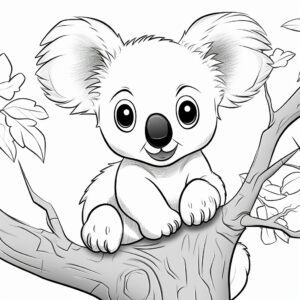 coloring page for kids,cute koala in the tree,--ar9:11