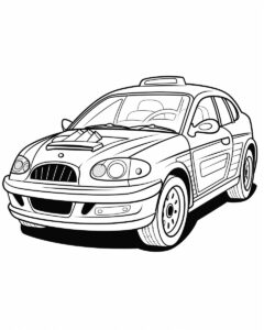 cartoon, simple, 2D, police car, childrens coloring book, black and white, white background, --no shading, gradients --ar 8:10