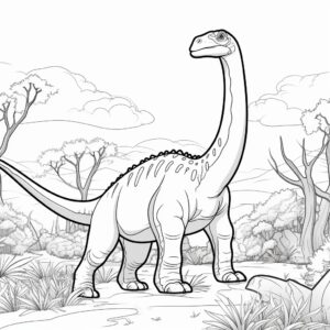 colouring page, Diplodocus, thick lines, no shading, --ar 9:9