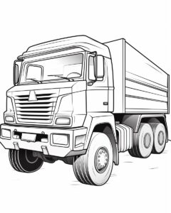 black and white coloring page for toddlers of a dump truck with thick lines, no shading --ar 4:5