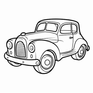 simple black and white line art of car for a toddler’s coloring book, 4k UHD