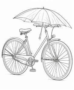 coloring book of bicycle umbrella. Use clean style of coloring book, vector lines No fill, No black solids, no shading, white background, single line, No dither --ar 9:11