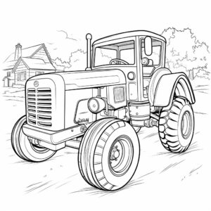 coloring page for kids, no color, tractor and trailer, cartoon style, thick lines, low detail, no shading