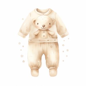 A cute newborn soft beige baby pyjamas with watercolor effect, soft beige tones, suitable for digital clipart, white background, for babyshower