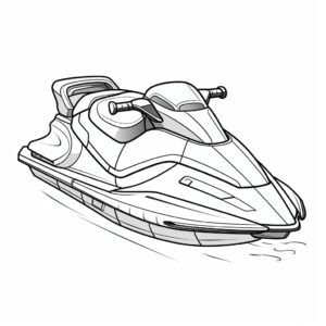 Coloring page for kids, coloring book style, a linear icon representing cartoon jet ski on a white background