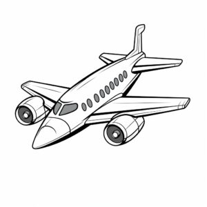 Coloring page for kids, coloring book style, a linear icon representing cartoon airplane on a white background