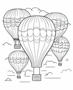 Coloring Book for Kids: Miniature hot air balloons soared inside, full page, simple black and white vector illustration Stock Vector Image --ar 9:11