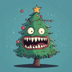 cartoon christmas tree with sharp teeth --v 6.1