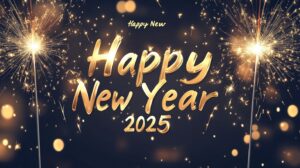 3d text "Happy New Year 2025". Beautiful holiday web banner or billboard with Golden sparkling text Happy New Year 2025 written sparklers on festive firework background --ar 16:9 --stylize 20 --v 6.1